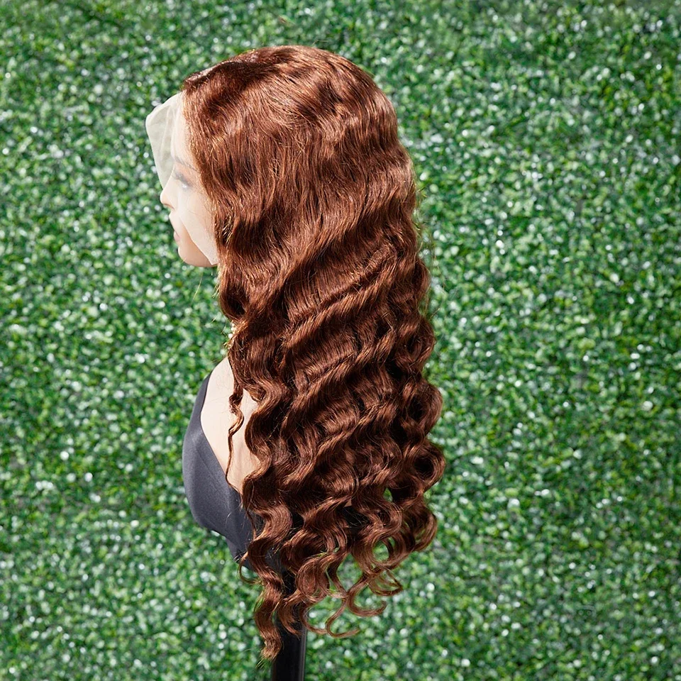 Brown Ocean Curly Lace Frontal Human Hair Wig for Women Brazilian_voghion.com