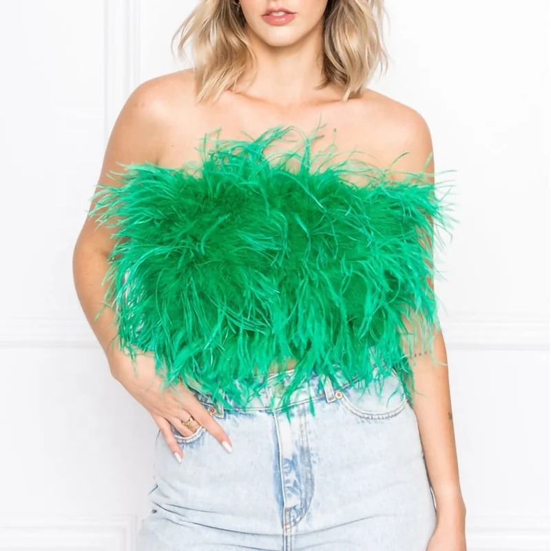 Feather Top Womens - Ostrich Feather Crop Tops for Party