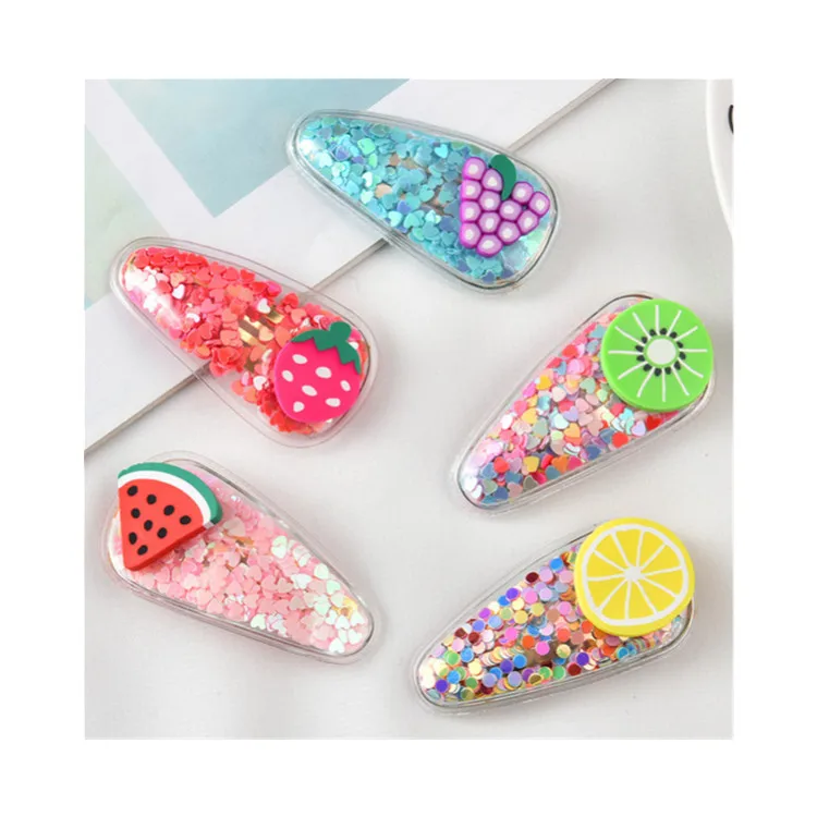 Color Quicksand Transparent Girls Cute Fruit Hairpin PVC Baby Side Clip Jewelry 