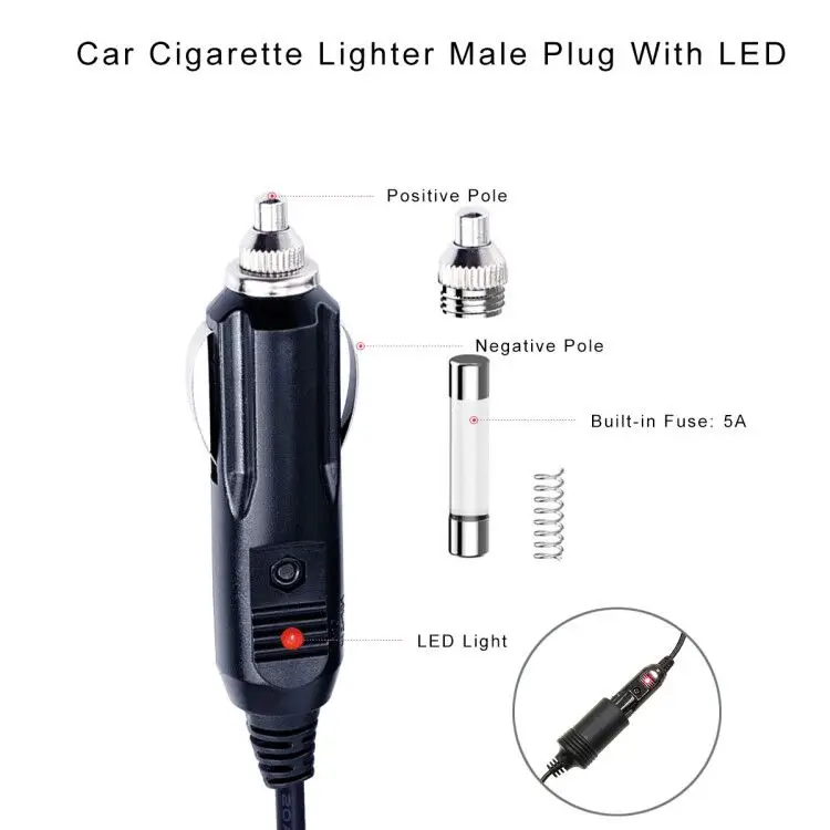 Cigar Power Adapter Charger with Dc 3a 12 Volt 2 Separate Fused Straight Type Auto Cables 12v Car Cigarette Lighter Plug for Car