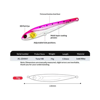Glow-in-the-Dark Sea Fishing VIB Lure Metal Jig Bait Artificial Heavy 70g Sinking Fish Bait Enhanced Three Hooks Saltwater Fish – Metal Jig – view 3