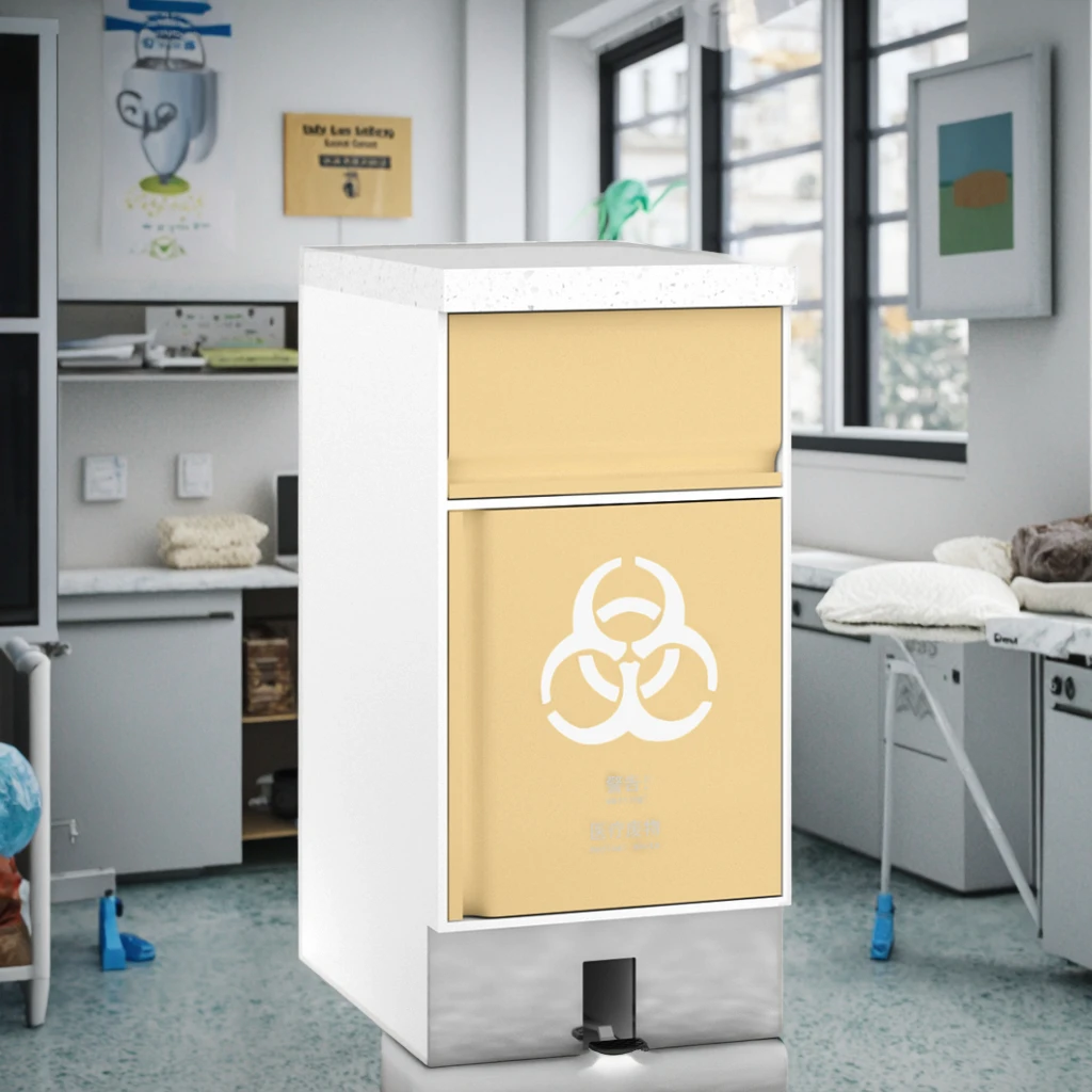 Modern Metal Foot-Push Waste Management Cabinet 800mm Swing Panel Removable Bins for Hospital Laboratory Use Antibacterial 5