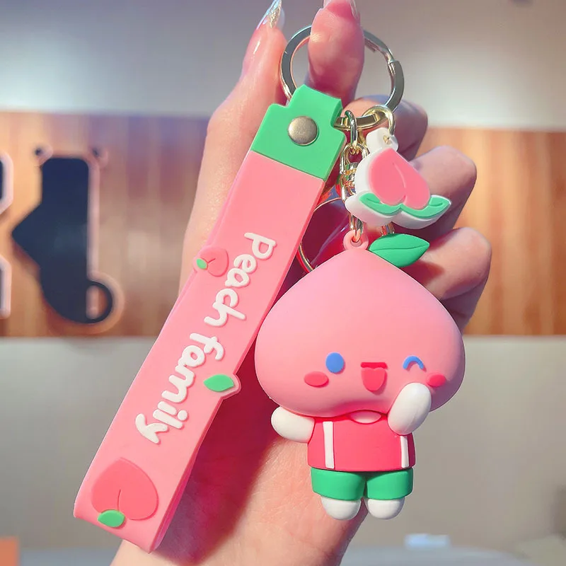 Original Cute Pink Peach Family Keychain Cartoon Pvc Dropper Doll Bag