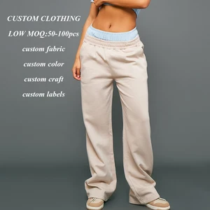Suppliers Oem Odm Blank Heavyweight Cotton Sweatpants Custom Straight Leg Women Loose Fit Double Waisted Sweatpants