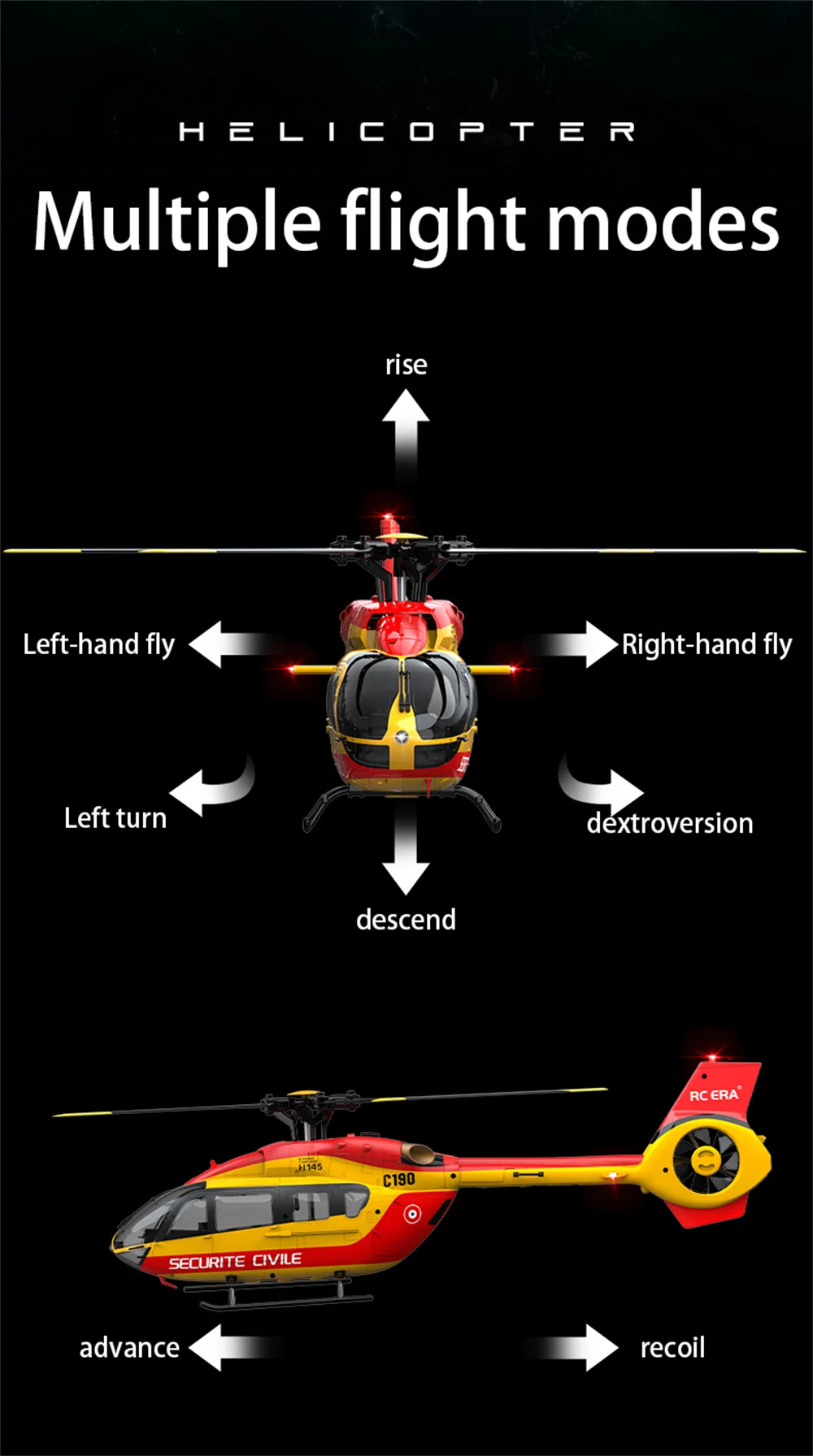 HOSHI RC ERA C190 Helicopter H145 1/28 2.4G 6CH 6-Axis Gyro Optical Flow Localization Altitude Hold Flybarless Brushless Drones