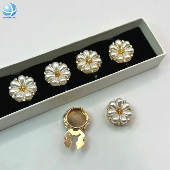New Trend Flower Shape 21MM Button Covers with Pearl Cardigan Shirts Cufflinks for Women