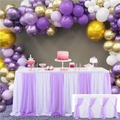 Плиссированная Тюлевая скатерть для стола 14 футов, скатерть для свадебной вечеринки, юбка-пачка для стола