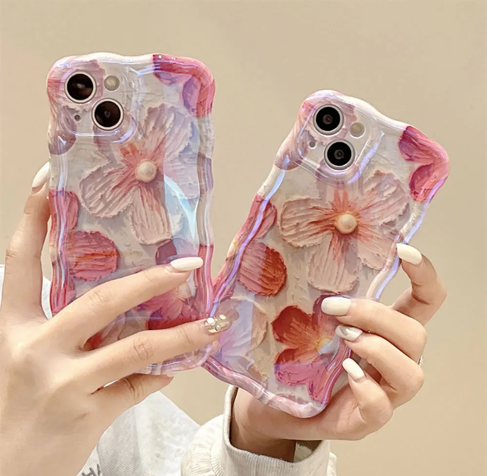 Oil Painting Flower Phone Case For Iphone X 7 8 10 11 12 13 14 15 Max Pro Plus Pink Pearl Sjk187 Laudtec supplier
