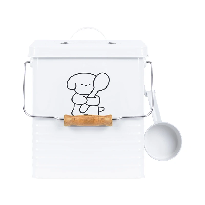 Cute Cat Litter Storage Canister with Lid Galvanized Iron Metal Dog Food Storage Bucket Airtight Pet Food Containers