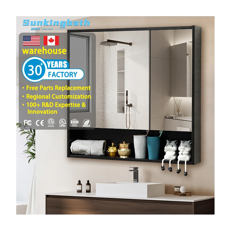 Bathroom Vanity Cabinet 36inch Medicine Mirror Cabinet with Storage Aluminum Medicine Cabinet with Adjustable Shelf for Hotel