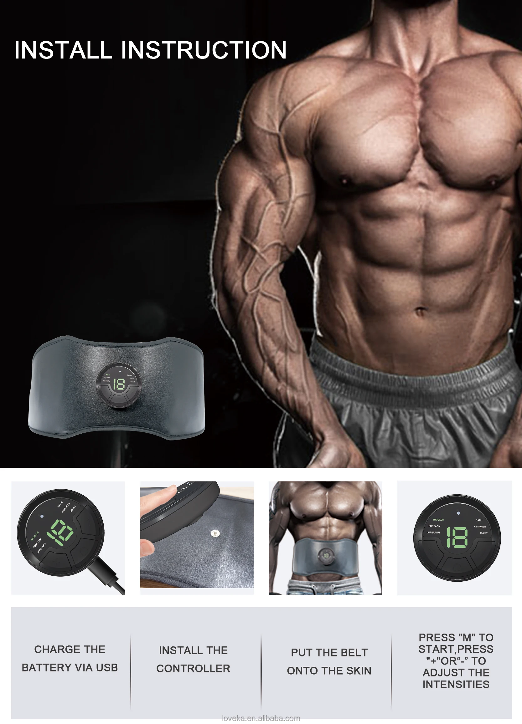 New Six Pad Rechargeable Abs Stimulating Belt Abdominal Trainer Ems ab Massage Muscle Toner Abs Stimulator