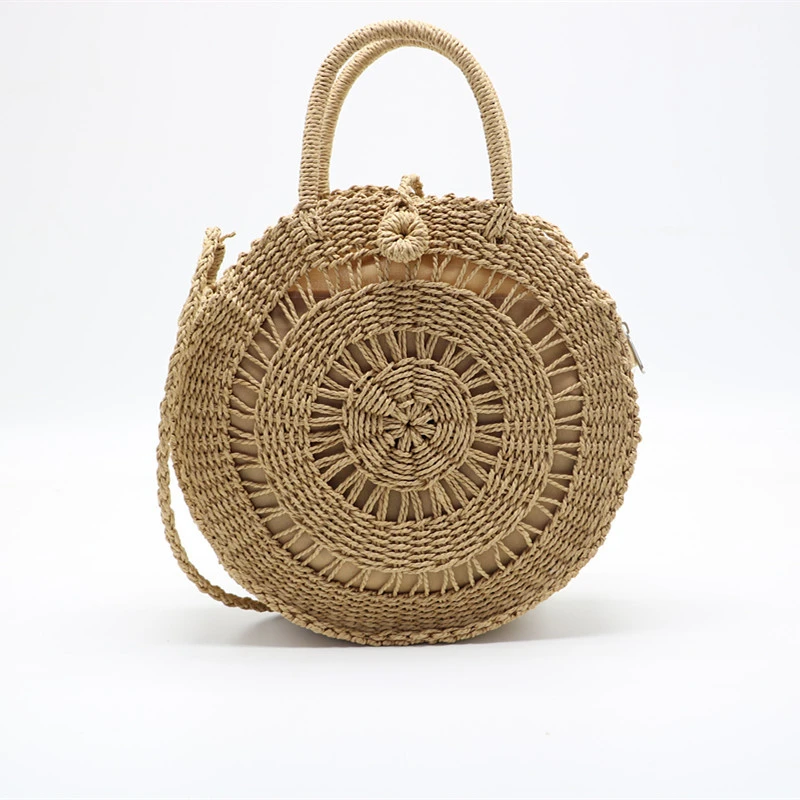 Round Straw Woven Tote Bag, Simple Summer Beach Bag, Hollow Out