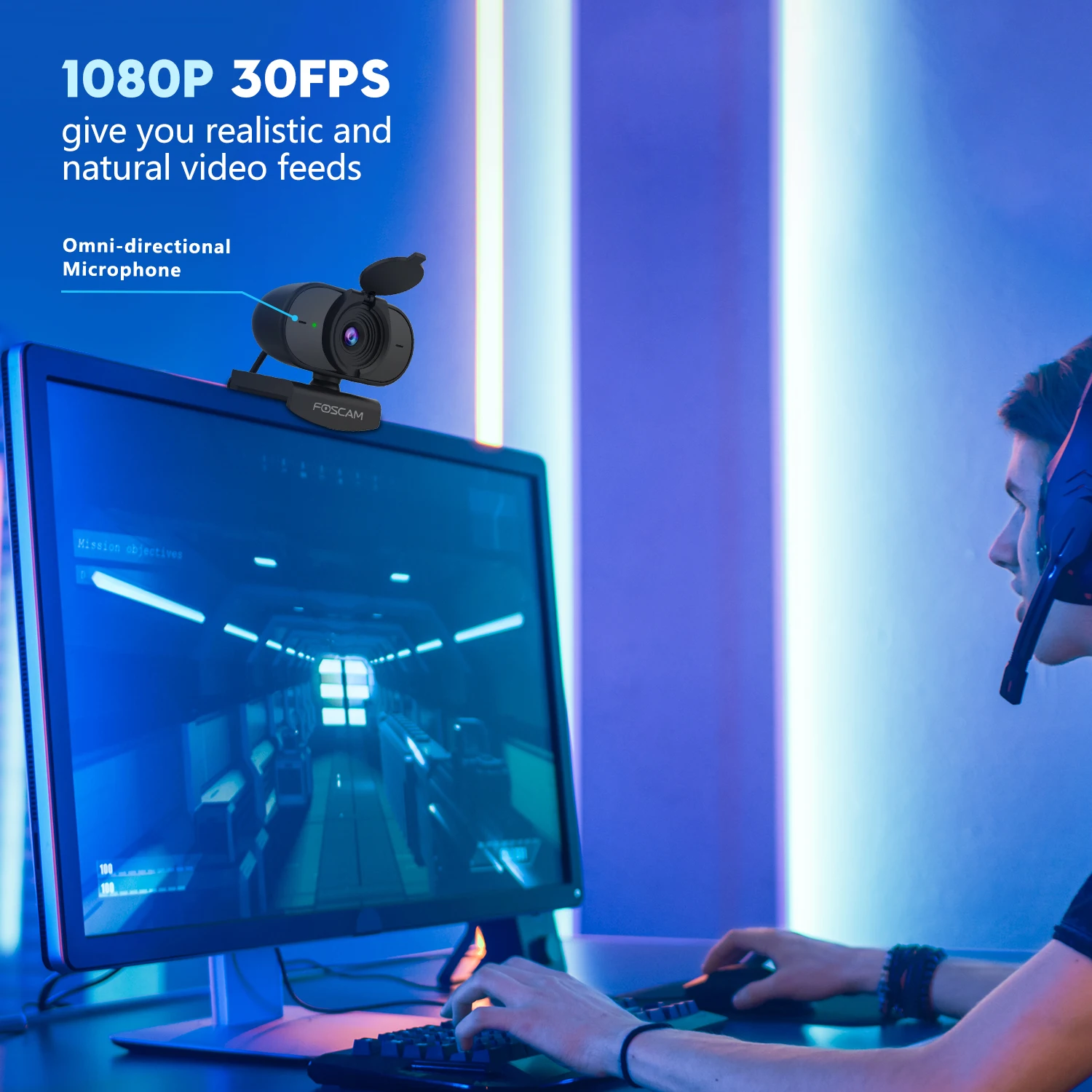 Foscam Usb cam Price Hd1080p/2k 30fps With Privacy Cover Microphone