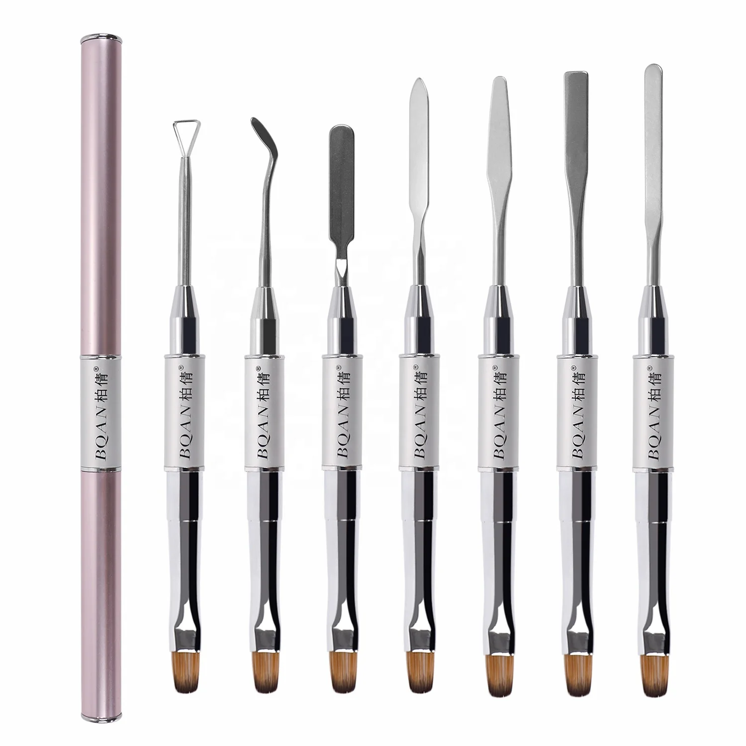 BQAN розовое золото металлическая ручка для ногтей стальная толкатель лак Kolinsky УФ-гель Кисть градиентный двухсторонний маникюр кисть