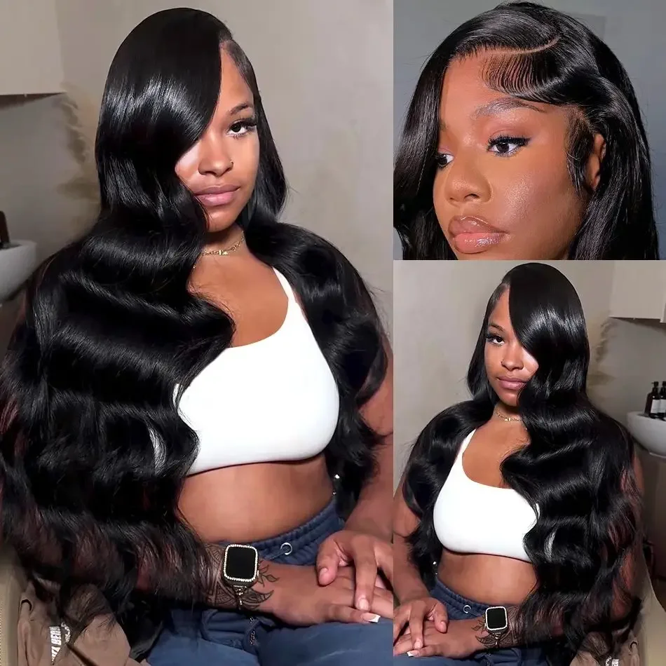 Pelucas frontales de encaje con ondas corporales de densidad 150%, cabello humano brasileño prearrancado para mujeres_voghion.com