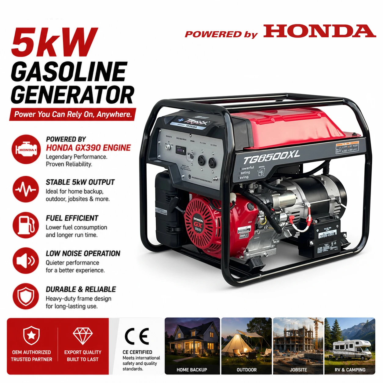 Gx390 ホンダ ポータブル発電機 5.0Kva 5Kw ガソリン発電機 220v 家庭