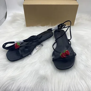 2026 QuiteS New Winter Collection Black Strappy Rhinestone Cherry Pendant Casual Shoes with Office & Sexy Appeal for Women