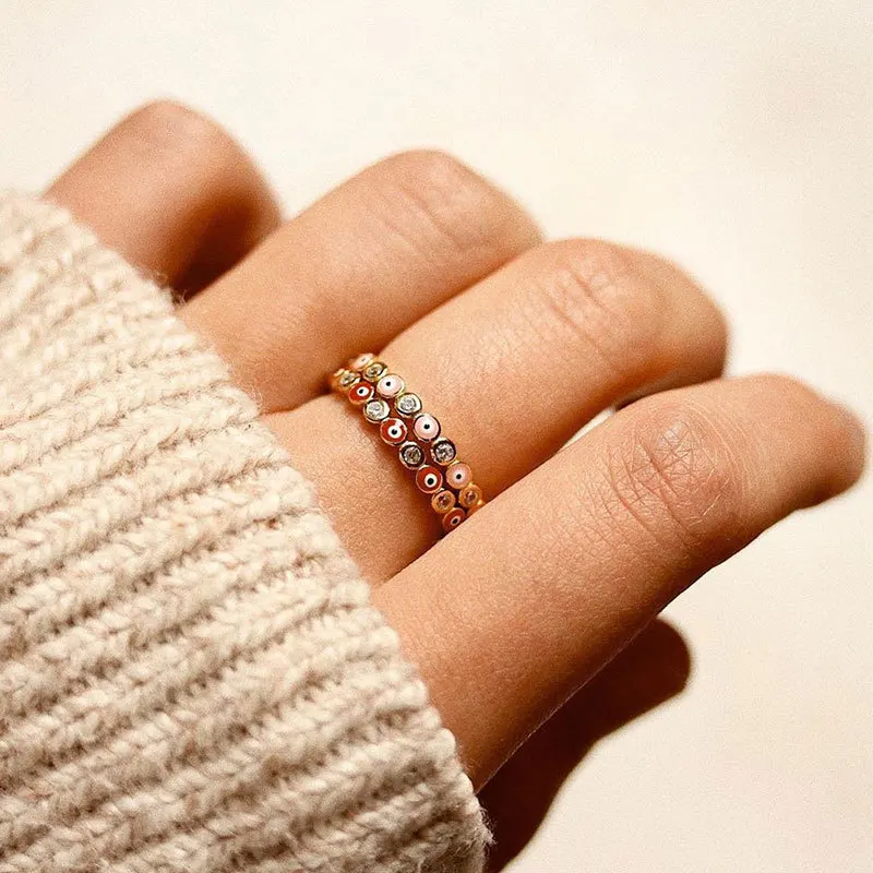 HUASAI Anello Malocchio Placcato Oro Con Occhio Blu - Anello Portafortuna Mal De Ojo Per Donne E Ragazze