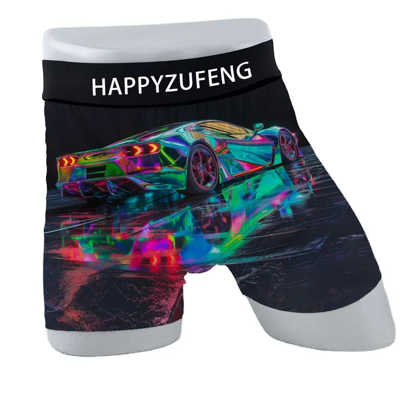 Happyzufeng Custom Men's Underwear Boxer Brief Vivid Sublimated Print on Knitted Polyester Blank Car Design Briefs