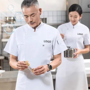 High-End Men's Chef Clothing Elastic Short-Sleeved Summer Work Clothes Breathable Thin Black White Uniforms Restaurant Bar