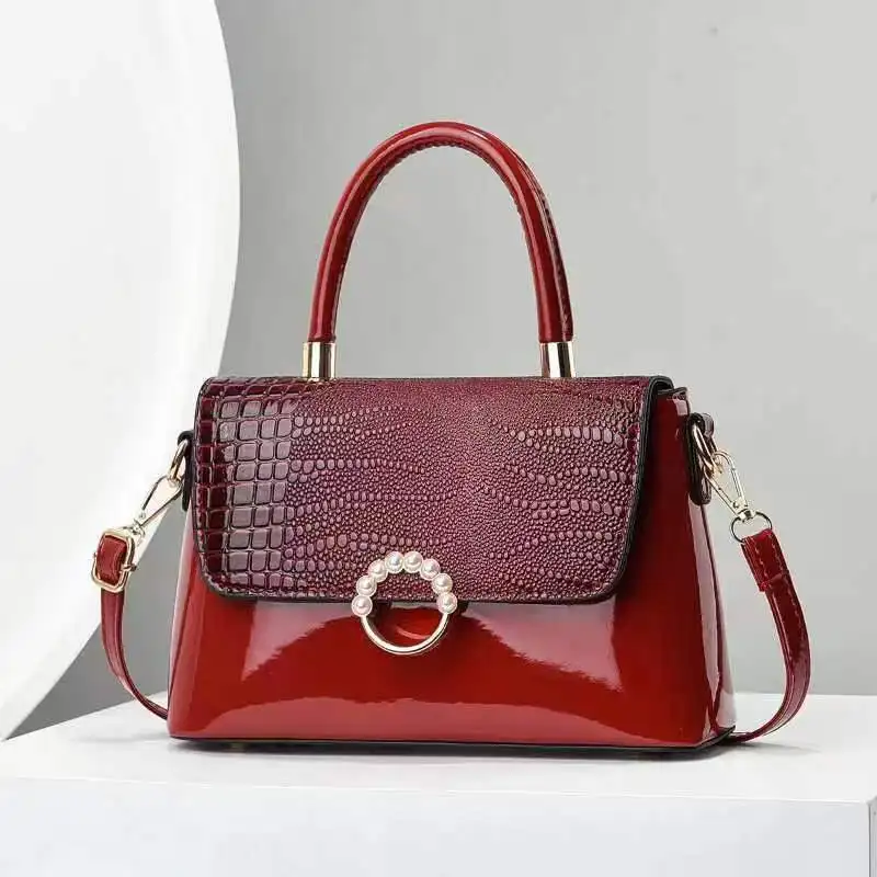 Glossy Pu Leather Women Purses Messenger Tote Bags For Ladies Top