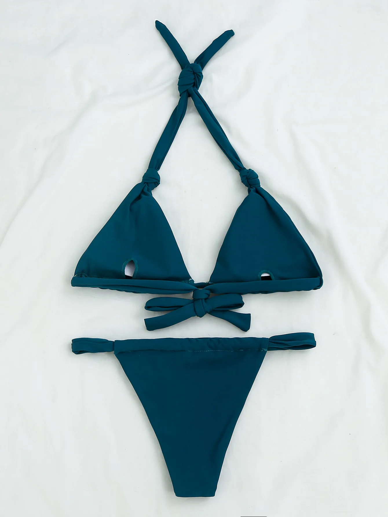 2 Piece Bikini Swimwear Beachwear Solid Color Knotted Bikini Set Women