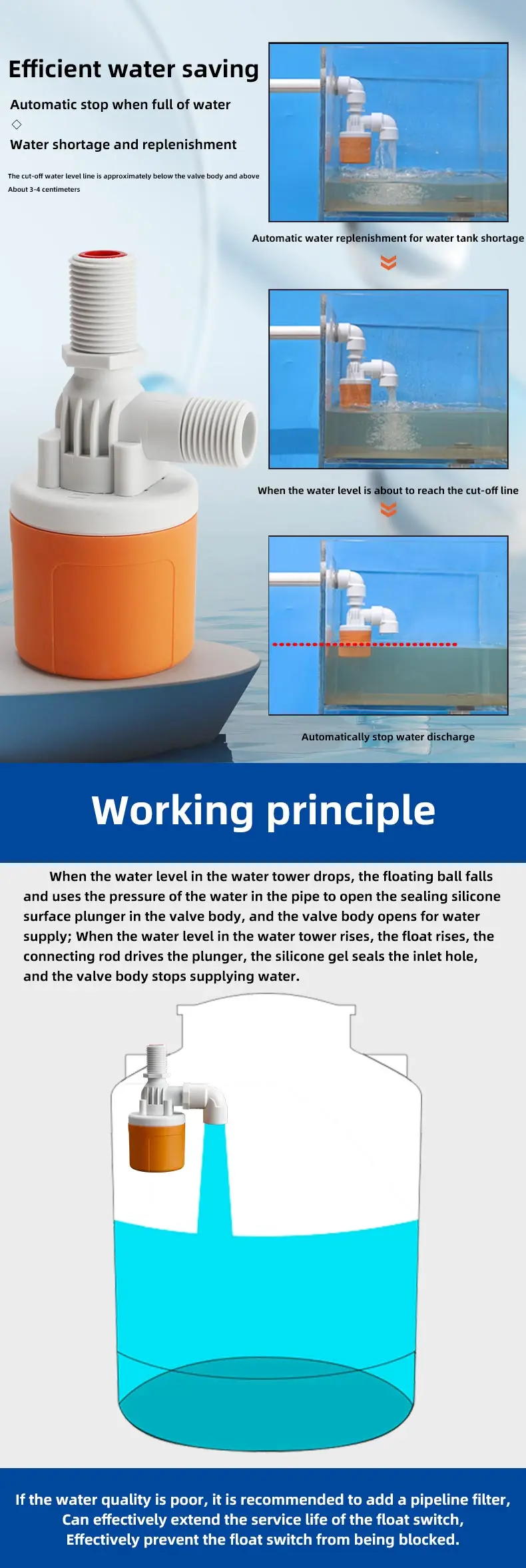 Professional 1/2 Inch Plastic Ball Float Valve Manual Power OEM Customizable for Water Tank Cooling Tower