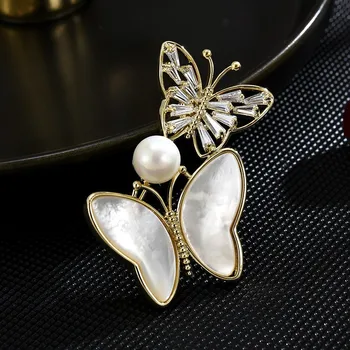 Jachon 2024 New Design Butterfly Freshwater Pearl Brooch Zircon Jewelry ...