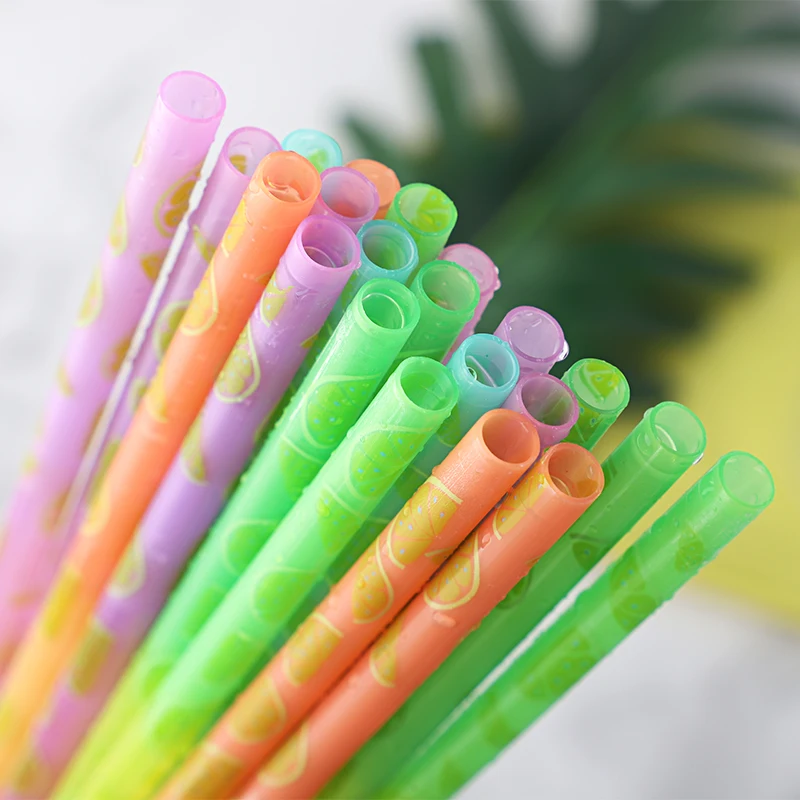 Fruit Color Changing Plastic Straw,Tumbler Mug Straw Reusable Printed