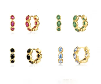 Wholesale fashion brass jewelry lovely huggie color cubic zircon hoop earrings 18K gold plated  CZ earrings drop for women