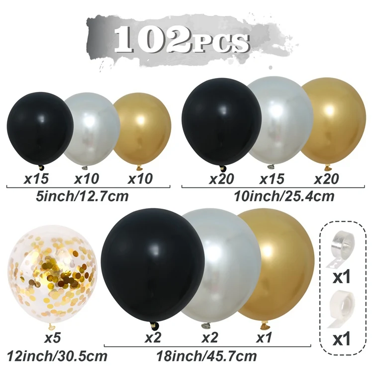 Metallic Black and Gold Balloon Garland Arch Kit New Year's Eve Party ...