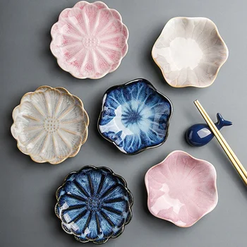Lotus Leaf Shape Snack Seasoning Dish Sushi Sauce Flower-shaped Plate Ceramic Tableware