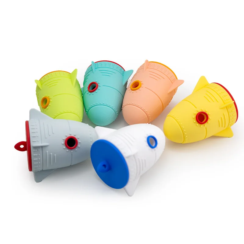 Cartoon Style Modern Eco-Friendly Silicone Pet Toy Wholesale Rocket Slow Feeder Dog Toy with Teeth Cleaning Feature