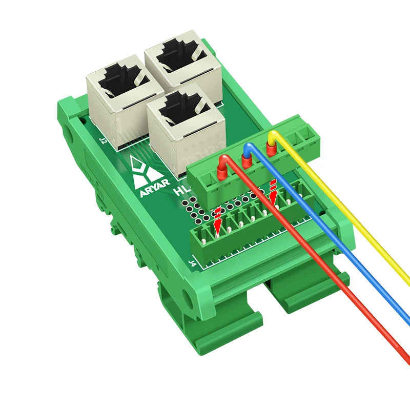 Jienk RJ45 8P8C DIN Rail Mount Breakout Board – 4-Way Parallel Connection, Screw Terminals, 5.08mm Pitch