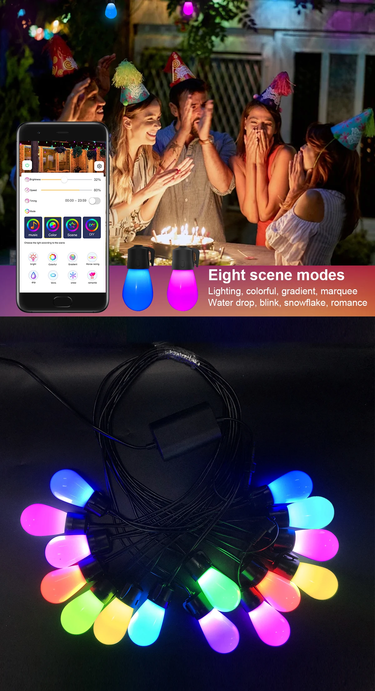 product 2024 new outdoor wireless rgb waterproof decorative light string oem wedding remote control decorative colorful light string-44