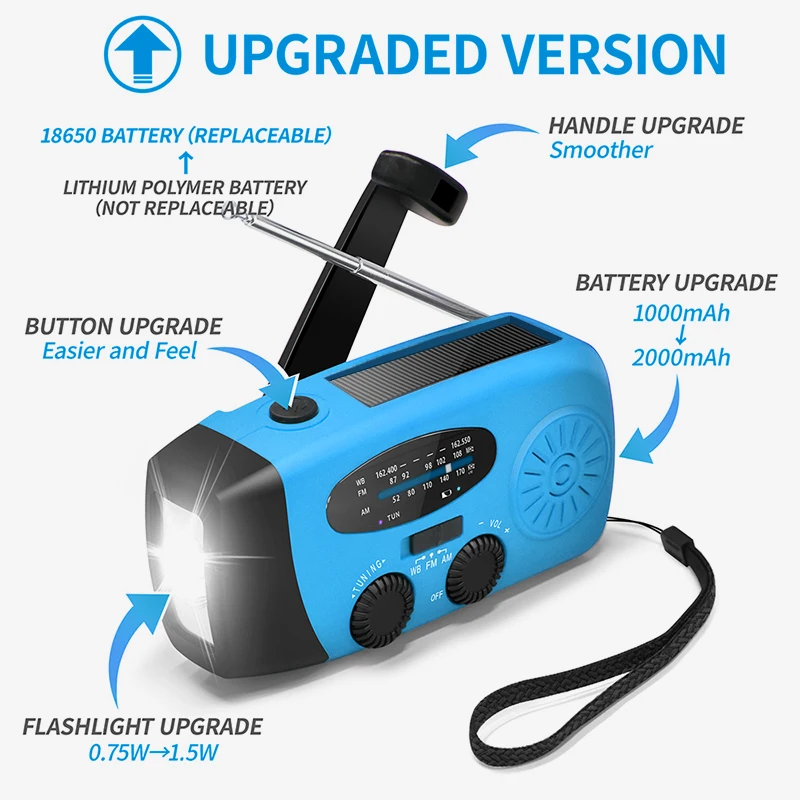Solar Emergency Radio with Multiband Receiver and Bulb Light Dual Function Flashlight and Radio