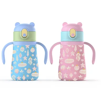 BPA Free 12oz Double Wall Stainless Steel Baby Children Kids Insulated Water Bottle with straw Cute Toddler Sippy Cup