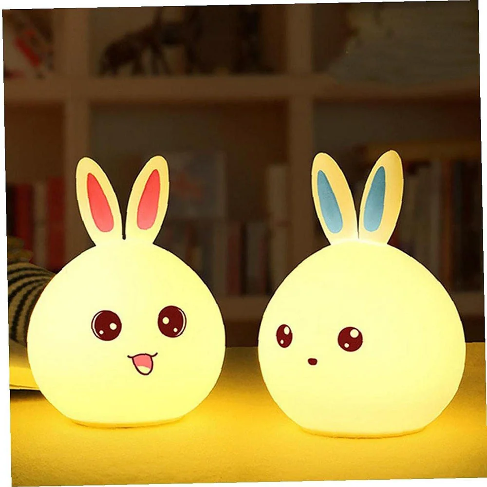 Cute Silicon Rabbit LED Night Lamp Baby Kid Bedside Light Touch Sensor  7Color Rechargeable Nightlight for Bedroom Children Gift