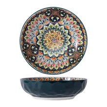 Bohemian Ceramic Tableware Biltis Bowl Dish Plate Light Luxury Hand-Painted Household Rice Soup