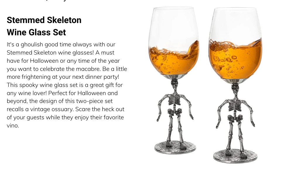 Stemmed Skeleton Wine Glass Set The Wine Savant 12oz Skeleton Glasses