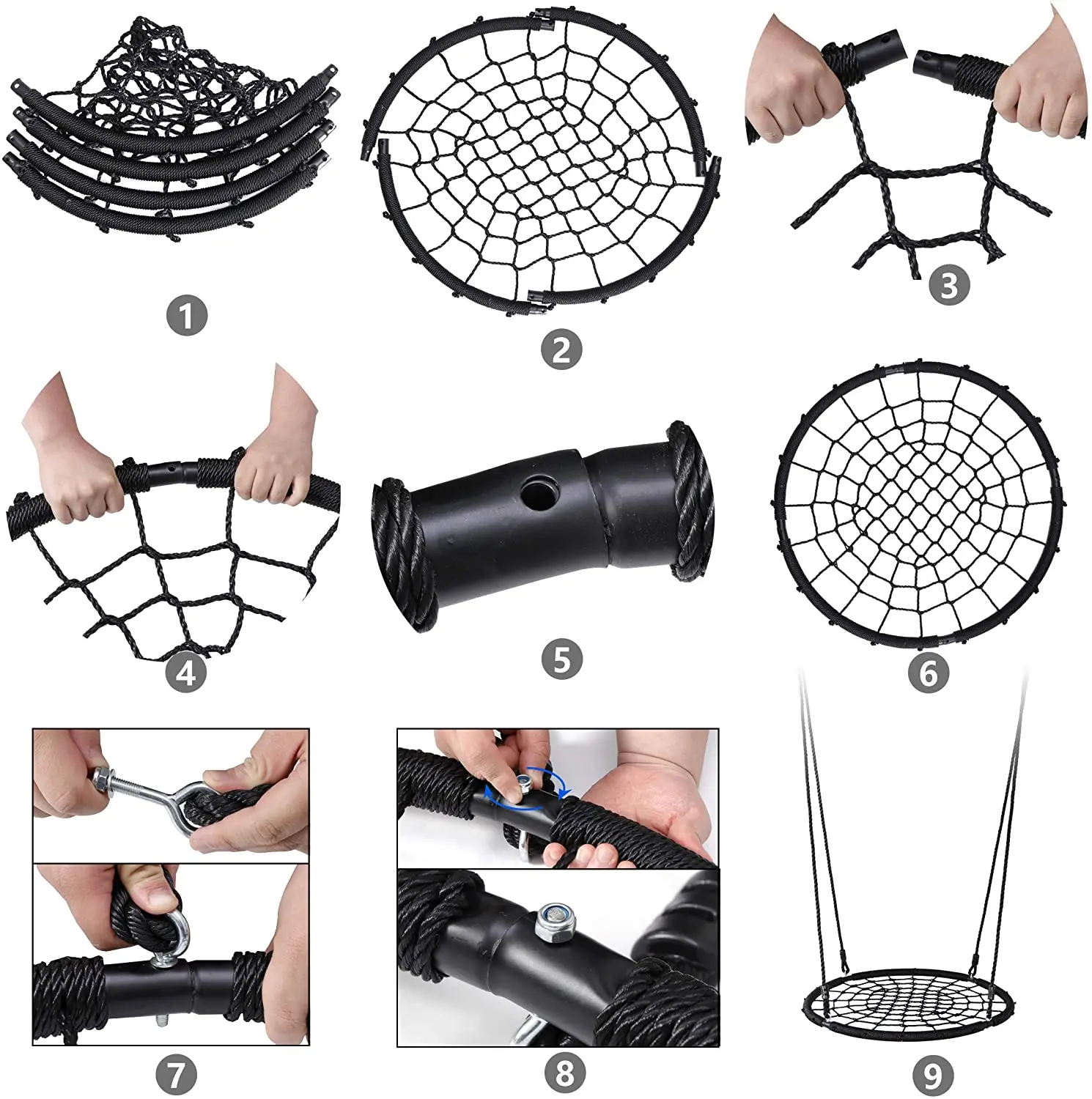 Outdoor 40" Spider Web Tree Net Swing for Kids Round Net Swings Hanging Ropes Web Tire Hanging Tree Circular Flying Saucerfe