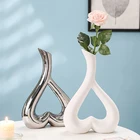 Modern Gold silver heart-shaped ceramic vase luxury porcelain flower pot for home decor hotel office desktop creative ornaments
