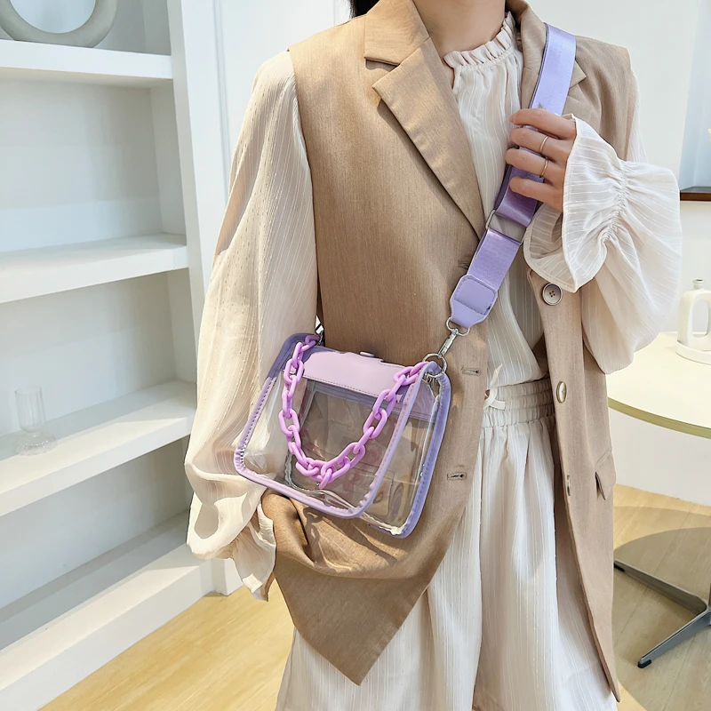 Wholesale Transparent PVC Messenger Bag Customized Fashion Chain Shoulder Clear Women Crossbody Bags