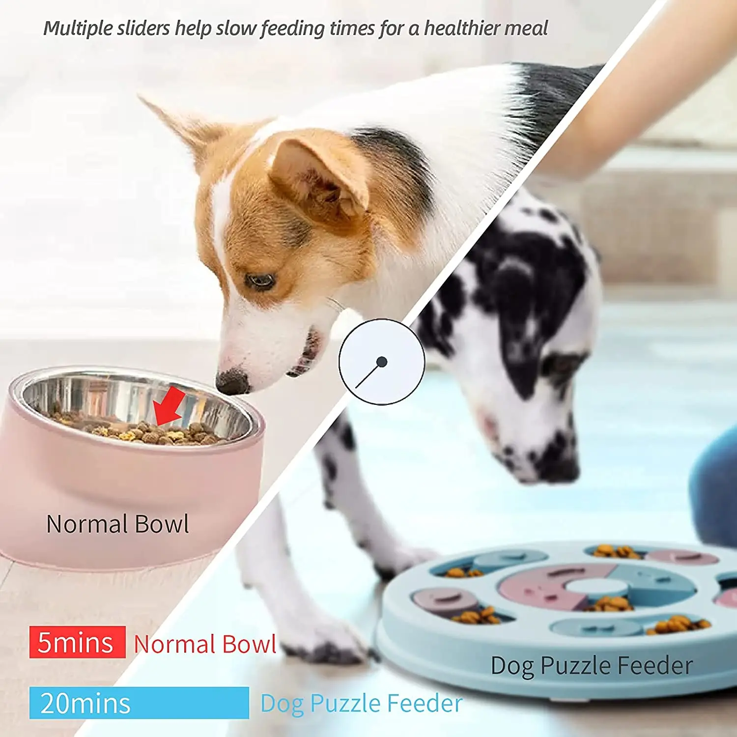 Dog Puzzle Toys Slow Feeder Pet Toys Interactive Puppy Iq Training Food  Dispenser Slowly Eating Non-slip Bowl Dog Treat Puzzle(square Blue)