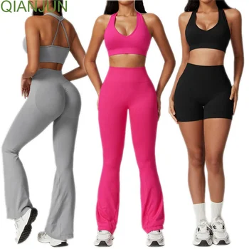 New Women Gym Fitness Sports Plus Size Shorts And Bra Set Fitness Running 3 Piece Yoga Clothing Sets