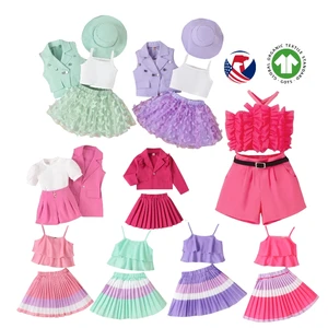 Children's Fur Suspender Plaid Pleated Skirt Baby Clothes Summer Cotton Girls Clothing Sets with Bag