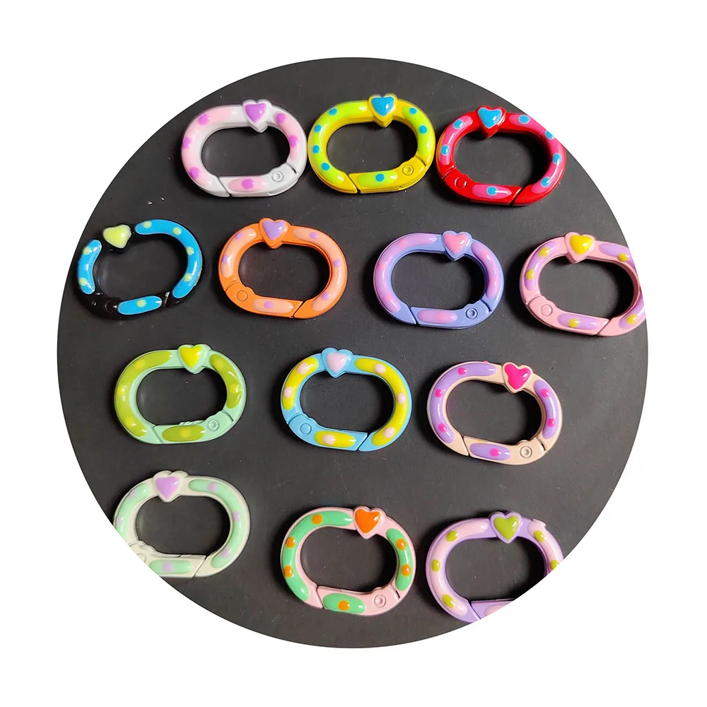 Heart Round Cat Bear Oval Shape Spring Clasp Openable Round Carabiner Keychain Clips Hook Dog Chain DIY Jewelry Buckle Connector