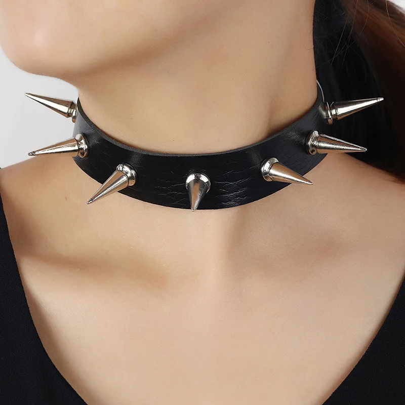 Source Emo Spike Choker Punk Collar Female Women Men Black Leather Studded  Rivets Chocker Necklace Goth Jewelry Gothic Accessories on m.