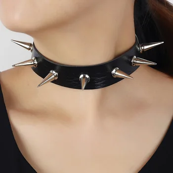 Men Women Gothic Black Leather Lace Choker Necklace Collar