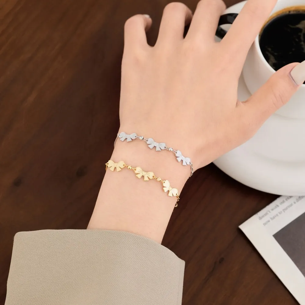 KAKODIY Cute Exquisite Design Exquisite Fashion 925 Sterling Silver Chain Link Shiny Bow Pendant Bracelet & Women's Bracelet detail 1